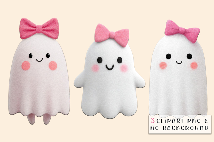 Cute Ghost Trio PNG | Coquette Halloween Clipart