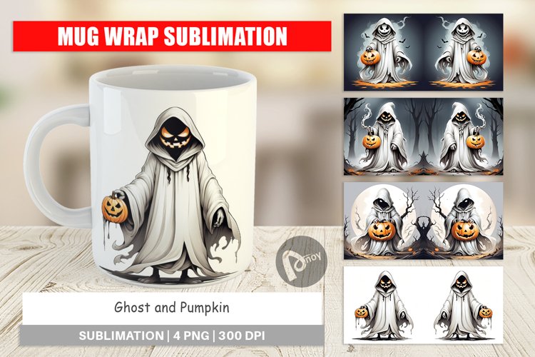 Mug Wrap Design Ghost and Pumpkin