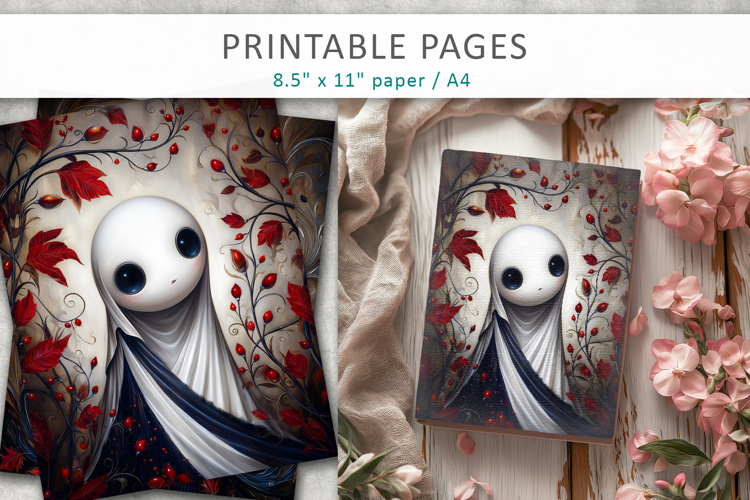 cute ghost illustrations, printable ghost art papers