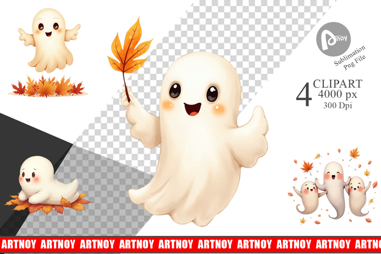 Clipart Watercolor Ghost Autumn Leaves