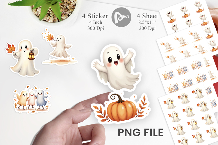 Sticker Watercolor Ghost Autumn Leaves