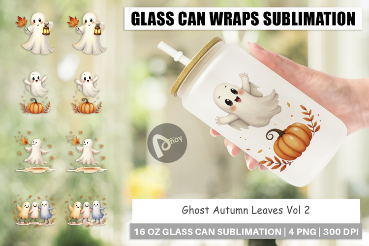 Glass Can Watercolor Ghost Autumn Leaves