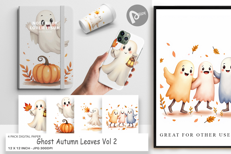 Digital Paper Watercolor Ghost Autumn Leaves