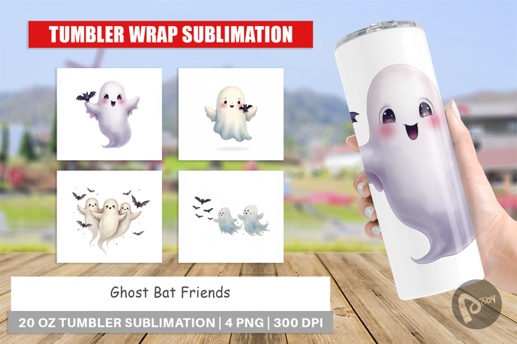 Tumbler Watercolor Ghost Bat Friends