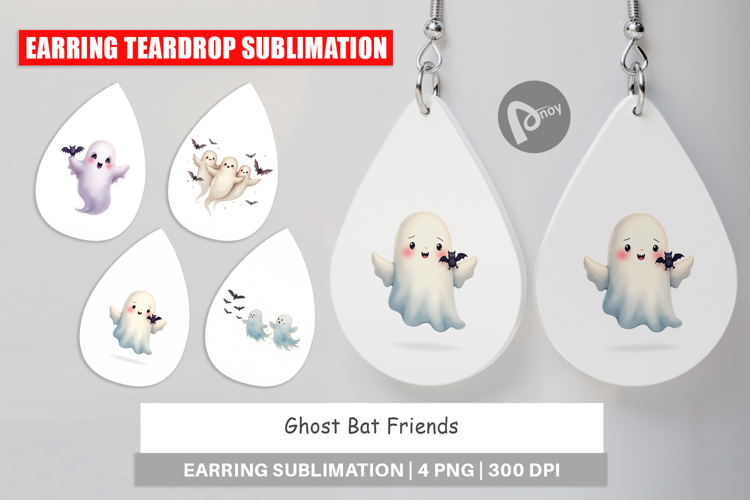 Earring Watercolor Ghost Bat Friends