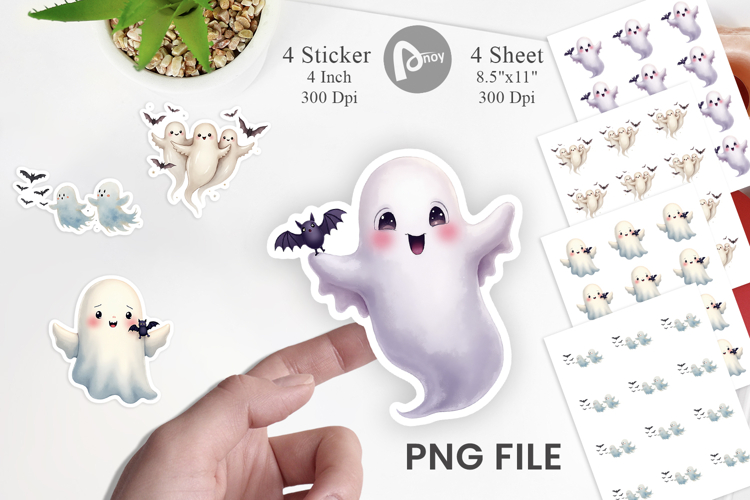 Sticker Watercolor Ghost Bat Friends
