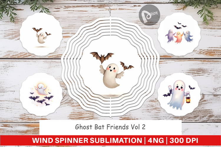 Wind Spinner Watercolor Ghost Bat Friends