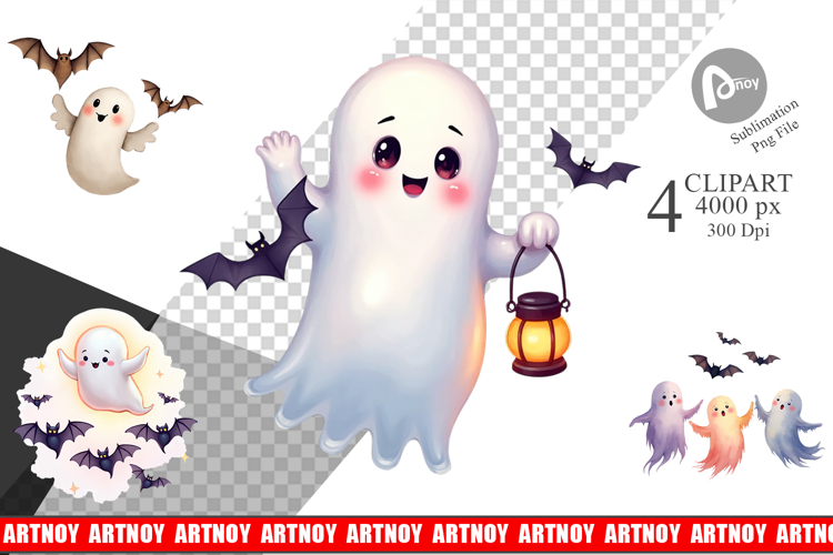 Clipart Watercolor Ghost Bat Friends