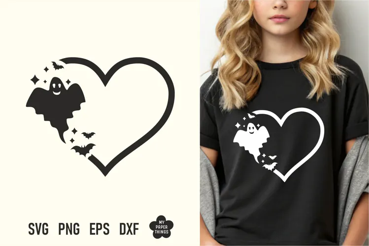 Halloween Heart SVG - Spooky Season Cut File - Cute Ghost
