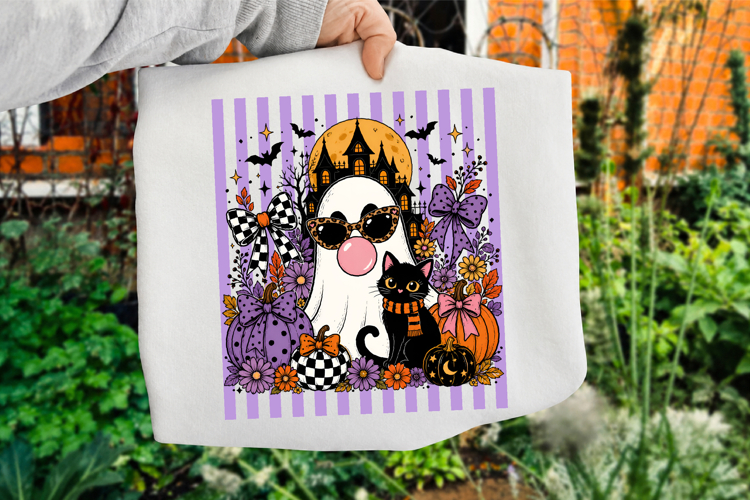 Ghost Blowing Bubble Png, Preppy Halloween Striped Designs