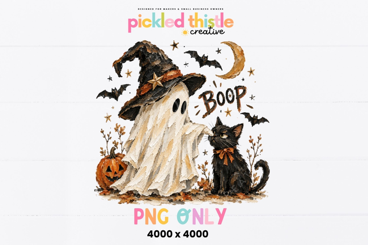 Ghost Booping Black Cat PNG, Witchy Halloween Shirt PNG
