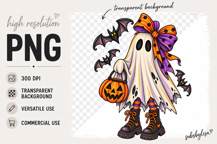 Ghost Halloween Bow Clipart PNG Design example image 1