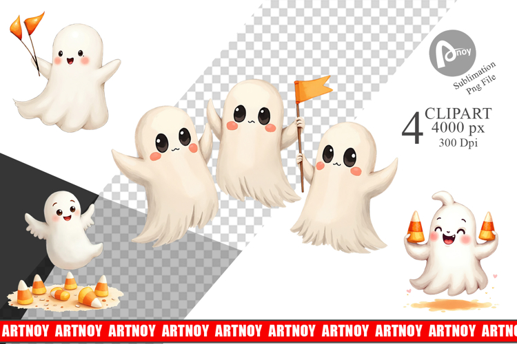 Clipart Watercolor Ghost Candy Parade