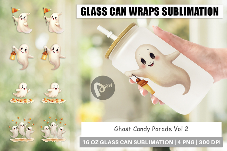 Glass Can Watercolor Ghost Candy Parade