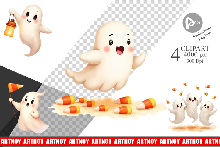 Clipart Watercolor Ghost Candy Parade