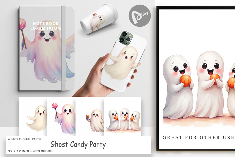 Digital Paper Watercolor Ghost Candy Party