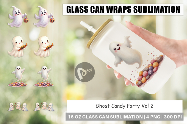 Glass Can Watercolor Ghost Candy Party
