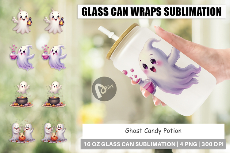 Glass Can Watercolor Ghost Candy Potion