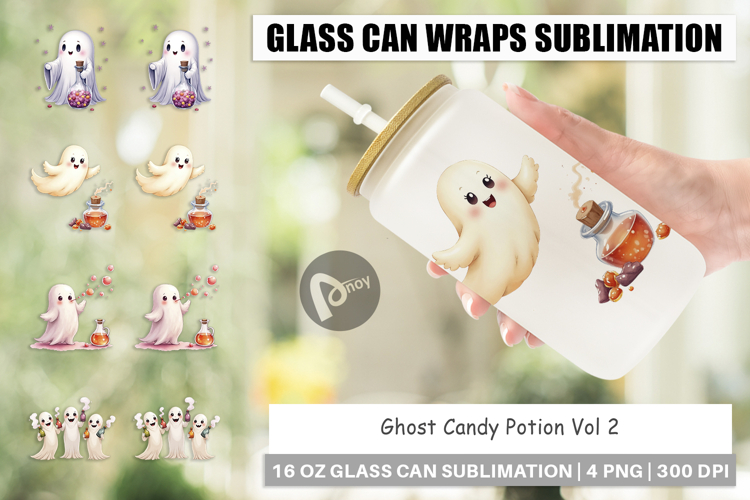 Glass Can Watercolor Ghost Candy Potion
