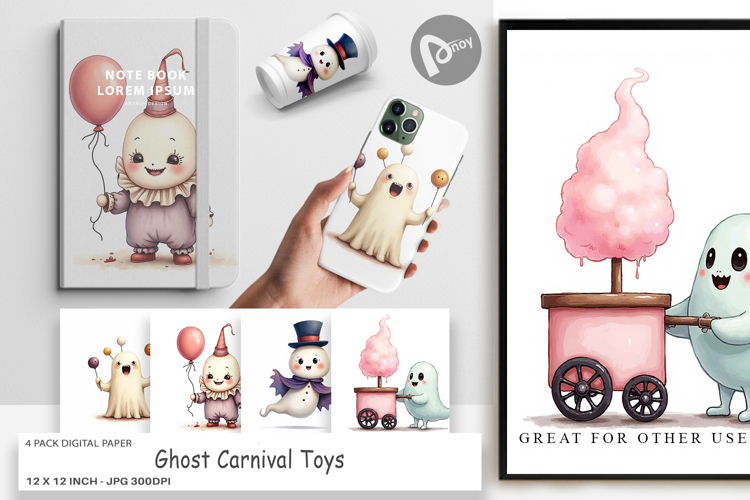 Digital Paper Ghost Carnival Toys