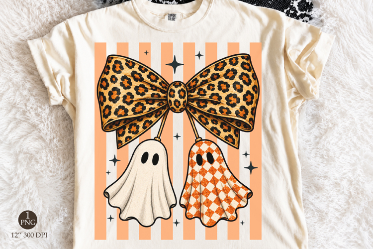 Ghost Cherry Halloween Bow PNG, Sublimation Design