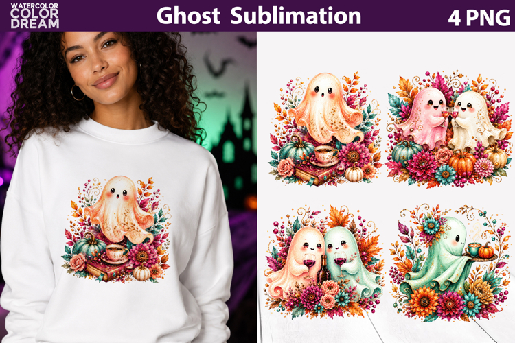 Cute Ghost Clipart | Floral Halloween Sublimation Art