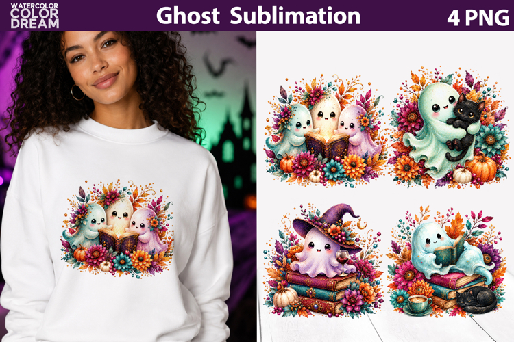 Cute Ghost Clipart PNG | Floral Halloween Sublimation Art