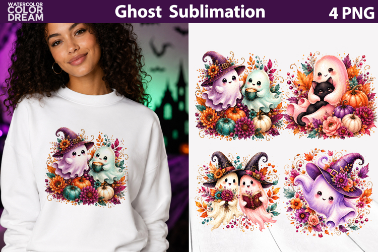 Cute Ghost Clipart PNG | Witchy Halloween Sublimation Art