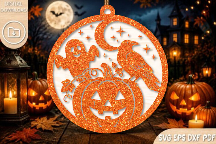 Ghost Crow Pumpkin Halloween SVG example image 1