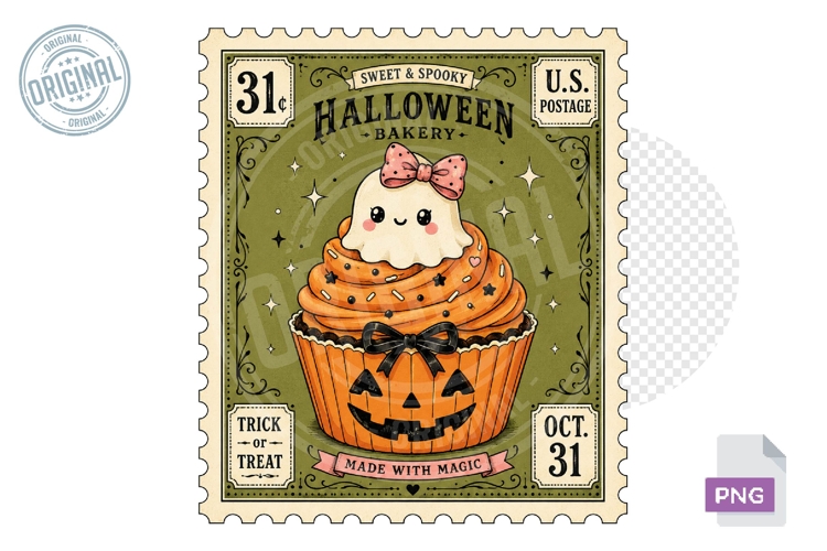 Ghost Cupcake Halloween Bakery Stamp PNG Sublimation Art