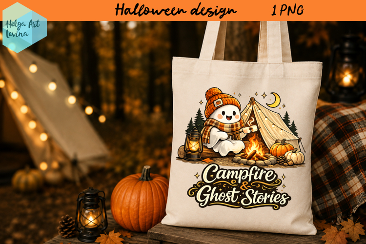 Ghost Camping, Funny Halloween ClipArt PNG example image 1