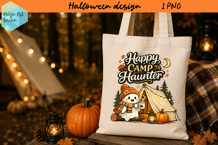 Ghost Camping, Funny Halloween ClipArt PNG example image 1