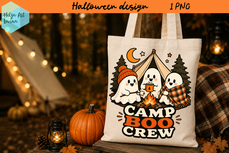 Ghost Camping, Funny Halloween ClipArt PNG example image 1