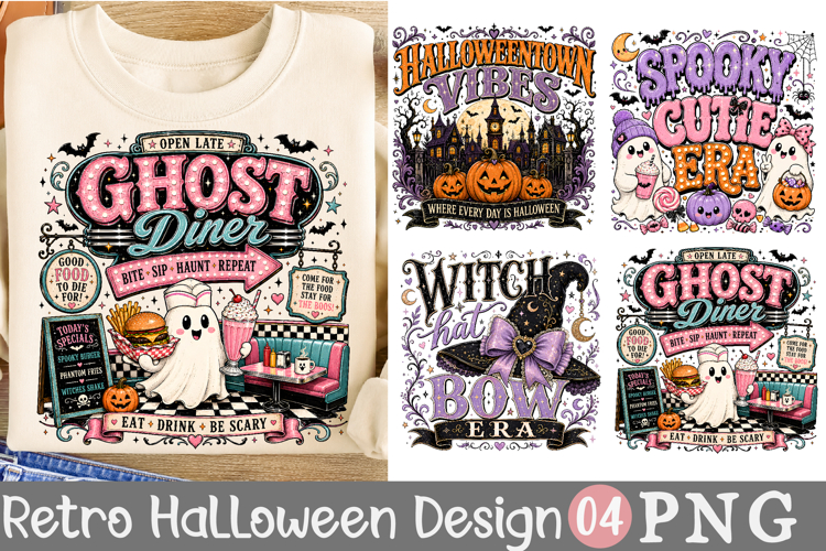 Ghost Diner Sublimation Design, Retro Halloween PNG