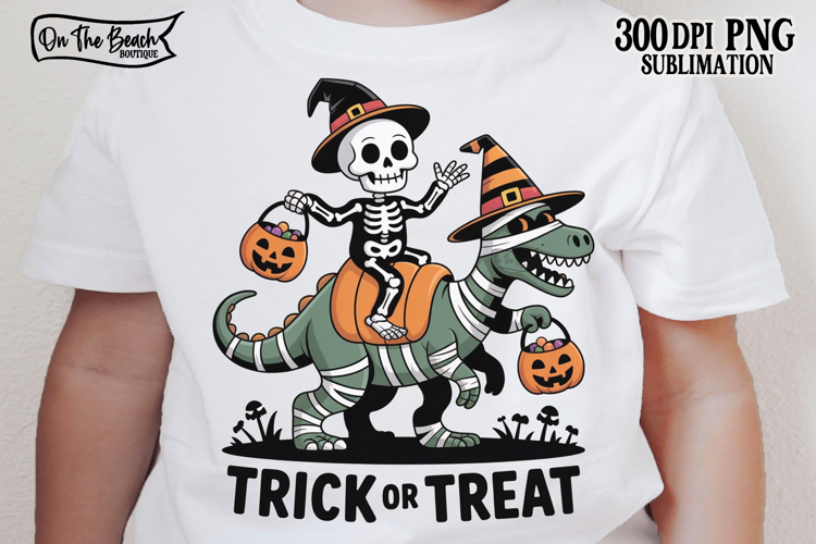 Ghost Dinosaur Trick Or Treat Png Halloween Kids DTF