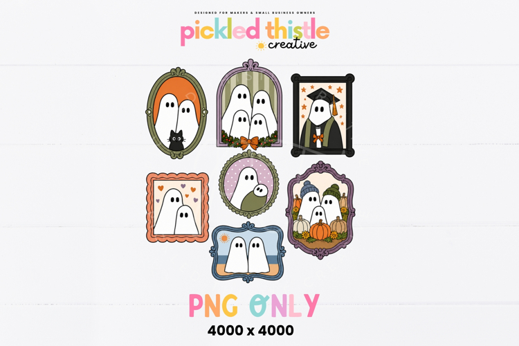 Ghost Family Portrait Collage PNG, Cute Halloween Family PNG