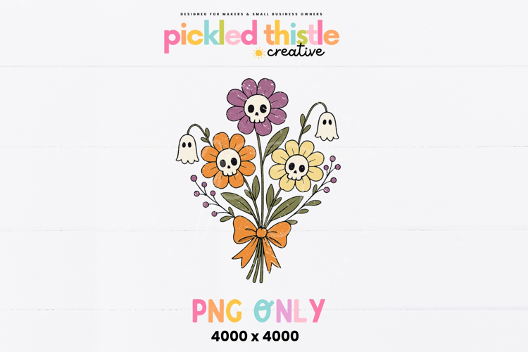 Spooky Floral PNG, Ghost Flower Bouquet Clipart