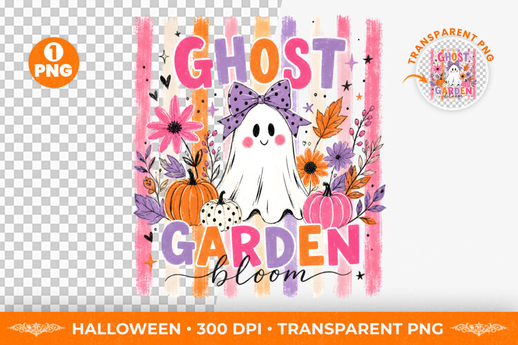 Celebrate spooky season with this Ghost Garden Brushstroke Halloween T-Shirt Design PNG.
