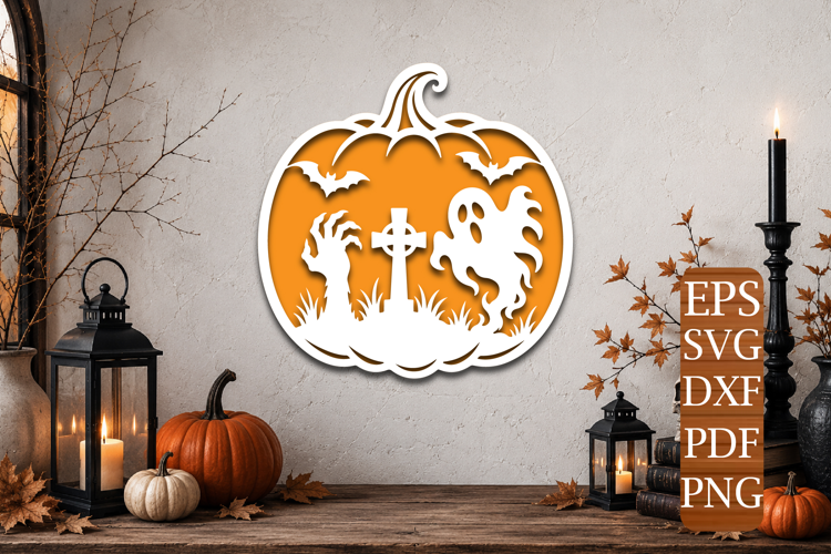 Ghost Graveyard Pumpkin Laser Cut SVG