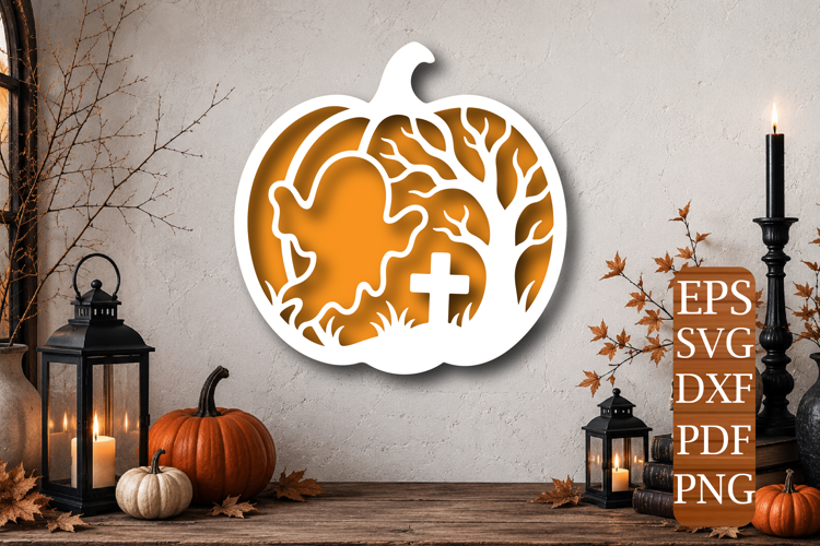 Ghost Graveyard Pumpkin Laser Cut SVG