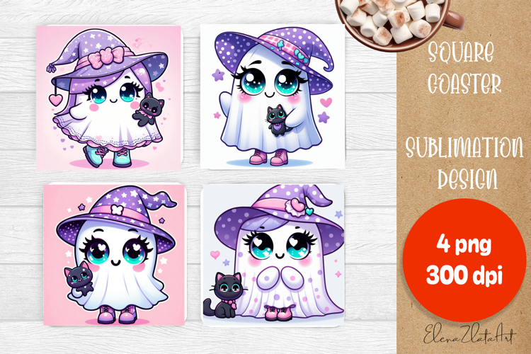 Ghost Halloween Sublimation Coaster | Square Coaster
