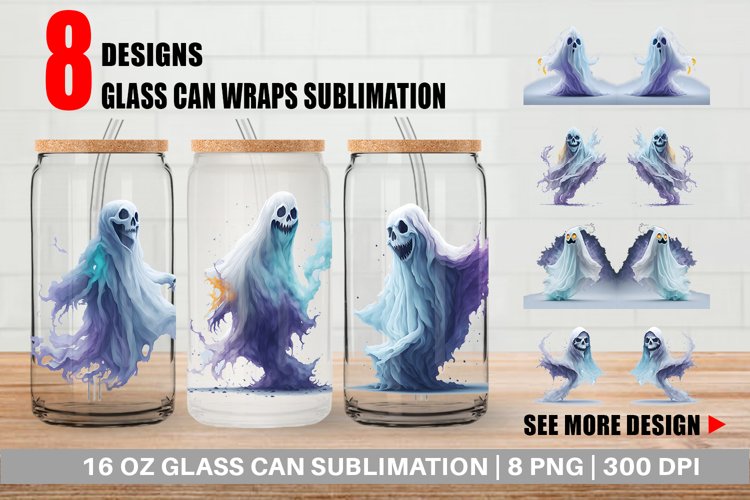 Ghost Halloween Glass Can Wraps