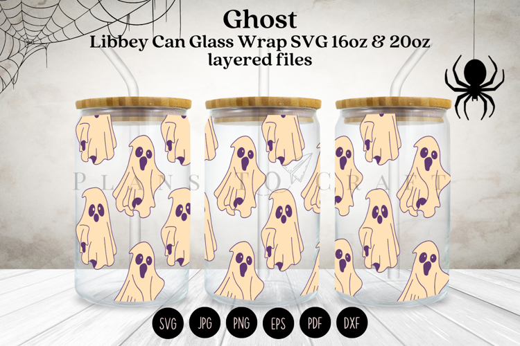 Ghost Halloween Libbey Glass Can Wrap SVG