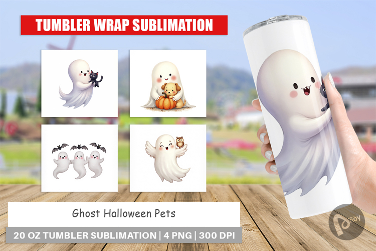 Tumbler Watercolor Ghost Halloween Pets