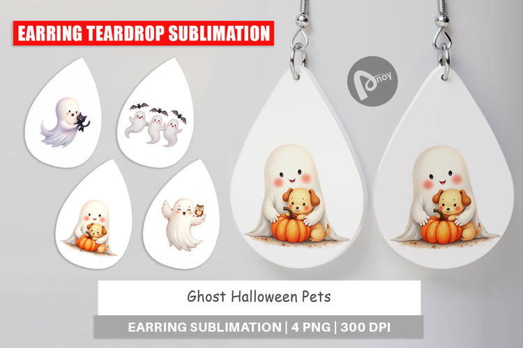 Earring Watercolor Ghost Halloween Pets