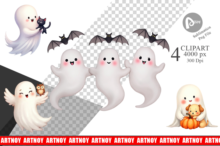 Clipart Watercolor Ghost Halloween Pets