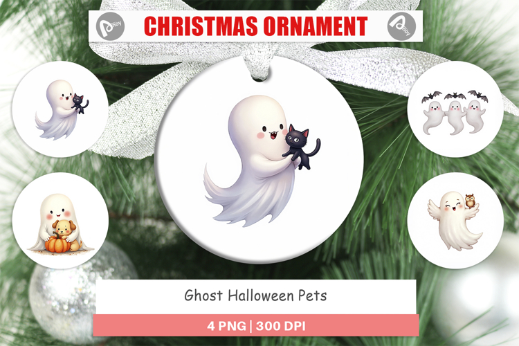 Ornament Watercolor Ghost Halloween Pets