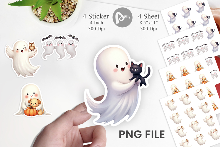 Sticker Watercolor Ghost Halloween Pets