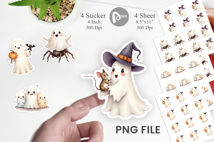 Sticker Watercolor Ghost Halloween Pets