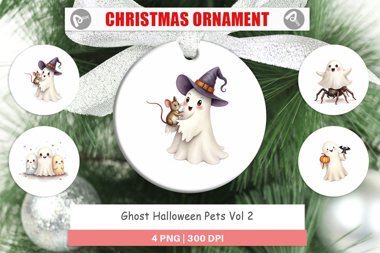 Ornament Watercolor Ghost Halloween Pets